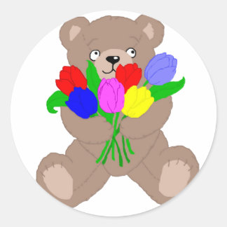 teddies tulips classic round sticker