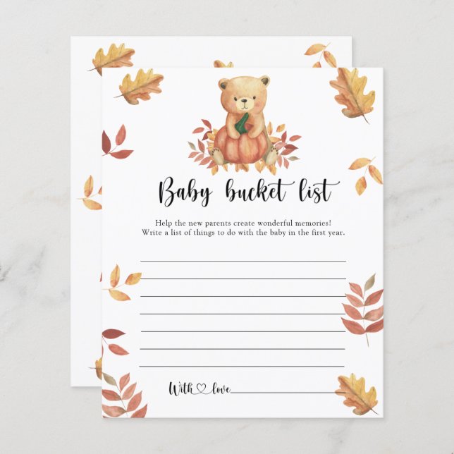 Teddy and Pumpkin - Baby bucket list (Front/Back)