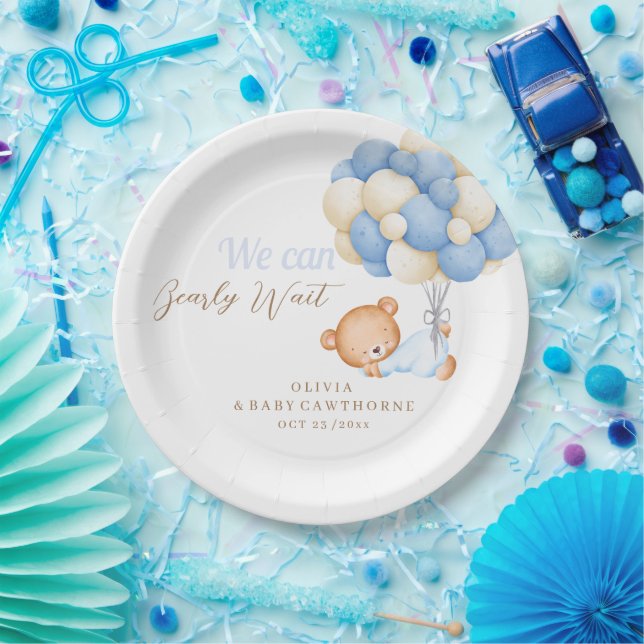  Teddy Baby Boy Shower  Paper Plate (Party)
