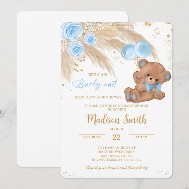 Teddy Baby Shower Invitations (Front/Back)