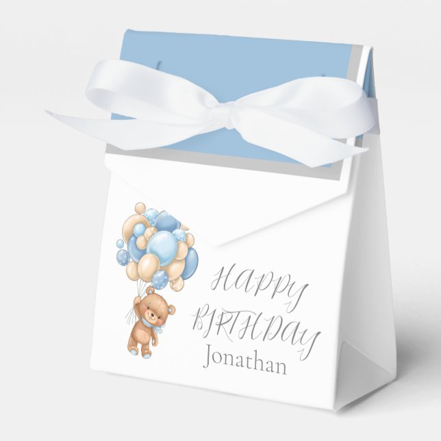 Teddy Balloon Bearly  Wait Birthday Boy Favour Box (Front Side)