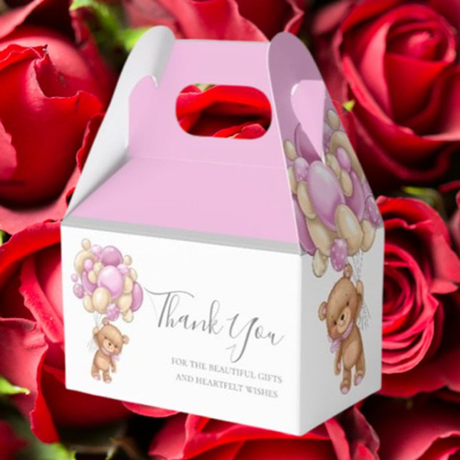 Teddy Balloon Pink Favour Box (Delight your guests with our Teddy Balloon Pink Favor Box)