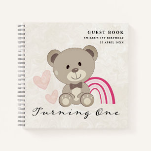 Teddy Bear 1er Anniversaire Pink Guestbook Carnet