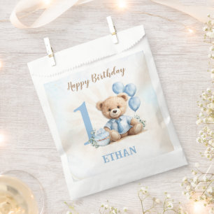 Teddy Bear 1st Birthday Blue Beige Favour Bags