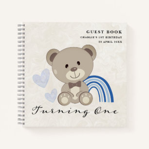Teddy Bear 1st Birthday Blue Guestbook Notebook