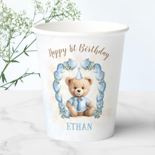Teddy Bear 1st Birthday Boy Blue Balloons Paper Cups