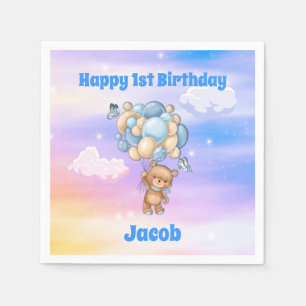 Teddy Bear 1st Birthday Boy Napkin
