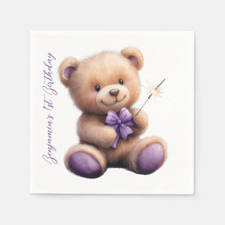 Teddy Bear 1st Birthday Colourful Balloons Napkin