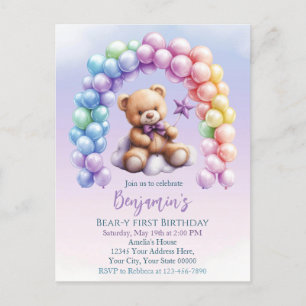 Teddy Bear 1st Birthday Colourful Balloons Postcard
