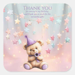 Teddy Bear 1st Birthday Colourful Balloons Square Sticker