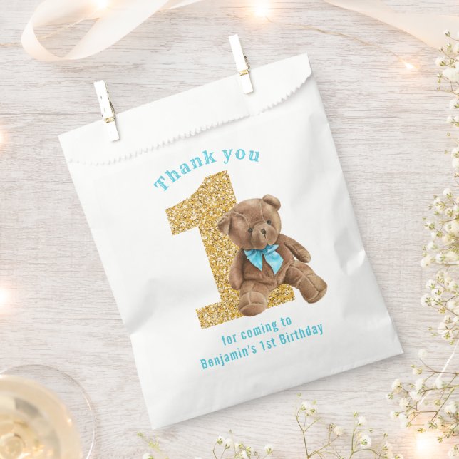 Teddy Bear 1st Birthday Favour Bag (Clipped)