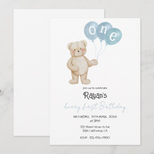 Teddy Bear 1st Birthday Party for Baby Boy Invitation