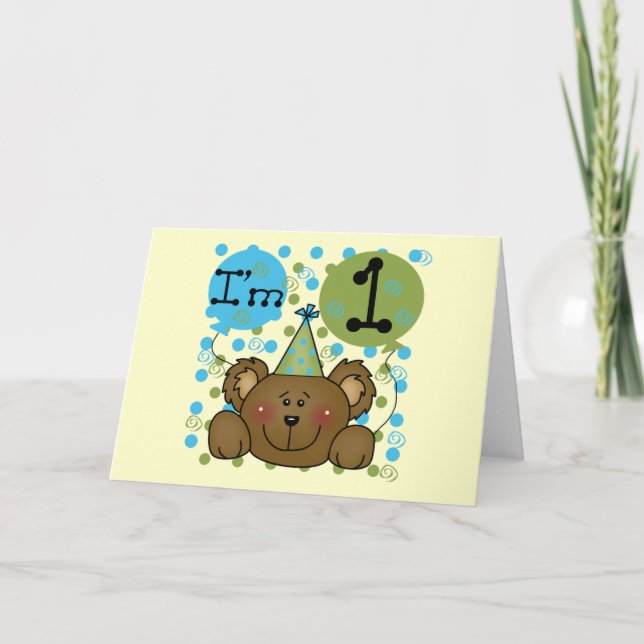 Teddy Bear 1st Birthday Tshirts and Gifts Card (Front)