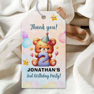 “Teddy Bear 2nd Birthday   Cute Balloons & Rainbow Gift Tags