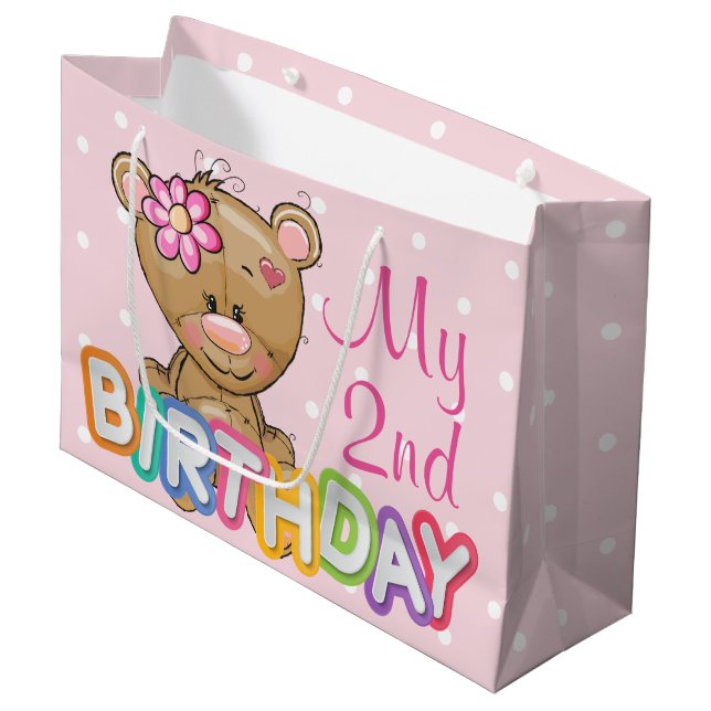 Teddy Bear 2nd Birthday Party Custom Large Gift Bag (Front Angled)