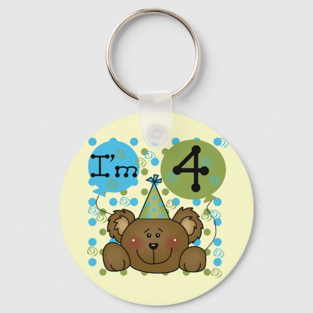 Teddy Bear 4th Birthday T-shirts and Gifts Keychain (Front)
