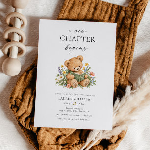 Teddy Bear A New Chapter Begins Baby Shower Invitation