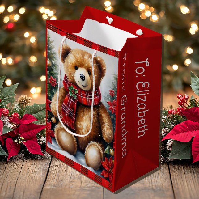 Teddy Bear Add Names Cute Christmas Medium Gift Bag (Creator Uploaded)