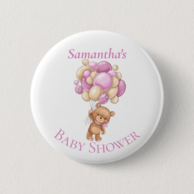 Teddy Bear  Adventure  balloons  Baby Shower    2 Inch Round Button (Front)