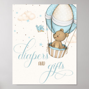 Teddy Bear Air Balloon  Baby Shower Diapers & Gift Poster