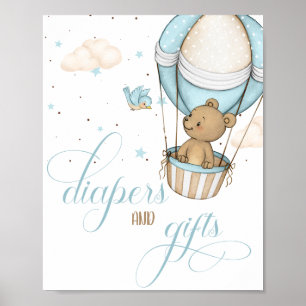 Teddy Bear Air Balloon Baby Shower Diapers & Gift Poster