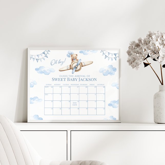  Teddy Bear Airplane Baby Boy Due Date Callendar Poster (Creator Uploaded)