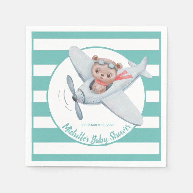 Teddy Bear Airplane Baby Shower Gender Neutral    Napkin (Front)