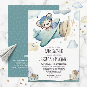 Teddy Bear Airplane Baby Shower Invitation