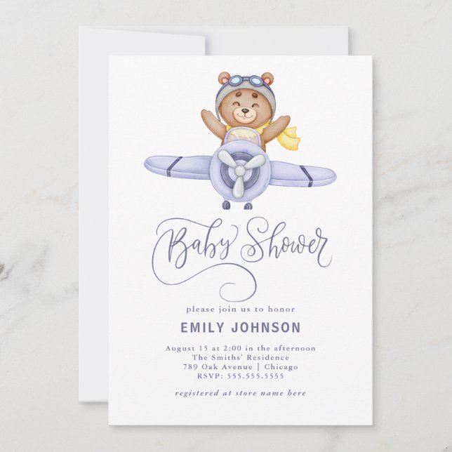 Teddy Bear Airplane Baby Shower Invitation (Front)