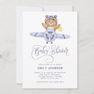 Teddy Bear Airplane Baby Shower Invitation