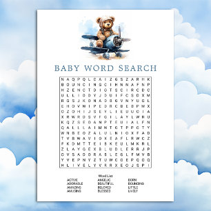 Teddy Bear Airplane Baby Shower Word Search Game Invitation