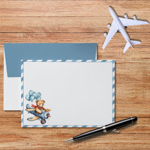 Teddy Bear Airplane Balloons Boy Baby Shower Envelope