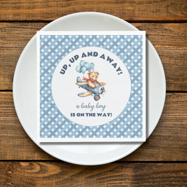 Teddy Bear Airplane Balloons Boy Baby Shower Napkin (Creator Uploaded)
