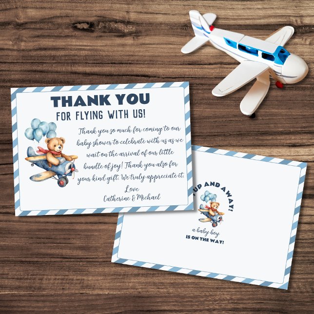 Teddy Bear Airplane Balloons Boy Baby Shower Thank You Card (Creator Uploaded)