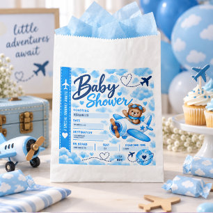 Teddy Bear Airplane Boarding Pass Boy Baby Shower Favour Bag