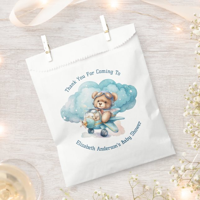Teddy Bear Airplane Boy Baby Shower Favour Bag (Clipped)