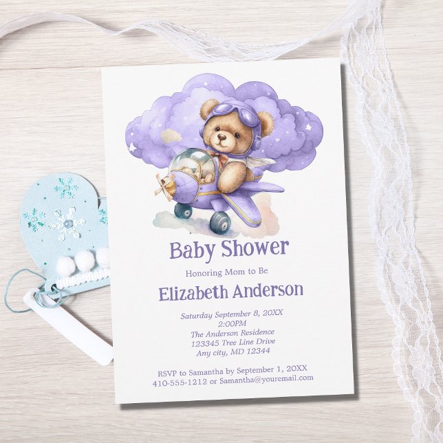 Teddy Bear Airplane Boy Baby Shower Invitation (Creator Uploaded)