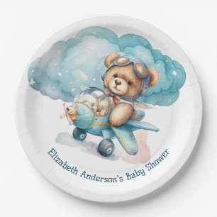 Teddy Bear Airplane Boy Baby Shower Paper Plate