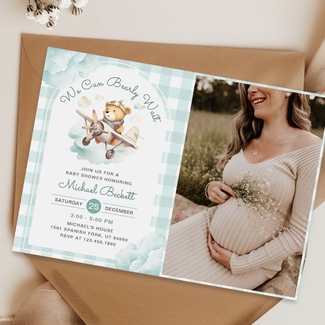 Teddy Bear Airplane Boy Baby Shower Photo Invitation (Creator Uploaded)