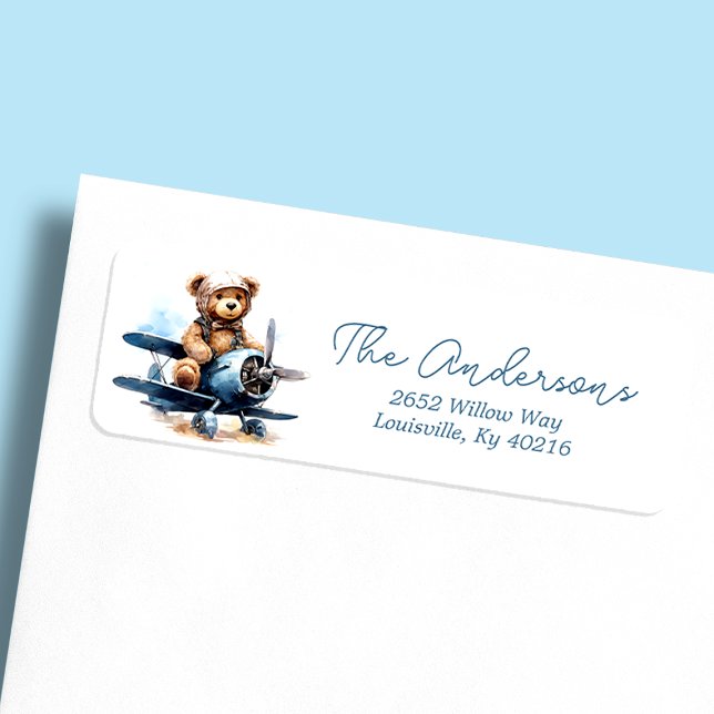 Teddy Bear Airplane Watercolor Baby Shower Address (Creator Uploaded)