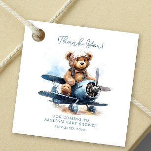 Teddy Bear Airplane Watercolor Boy Baby Shower Favour Tags