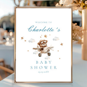 Teddy Bear & Airplane Welcome Baby Shower Poster