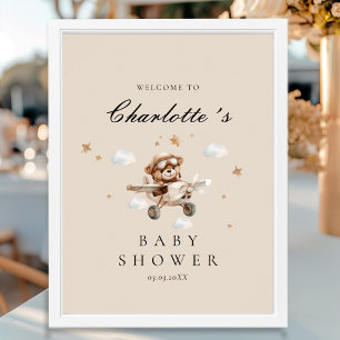 Teddy Bear & Airplane Welcome Baby Shower Poster