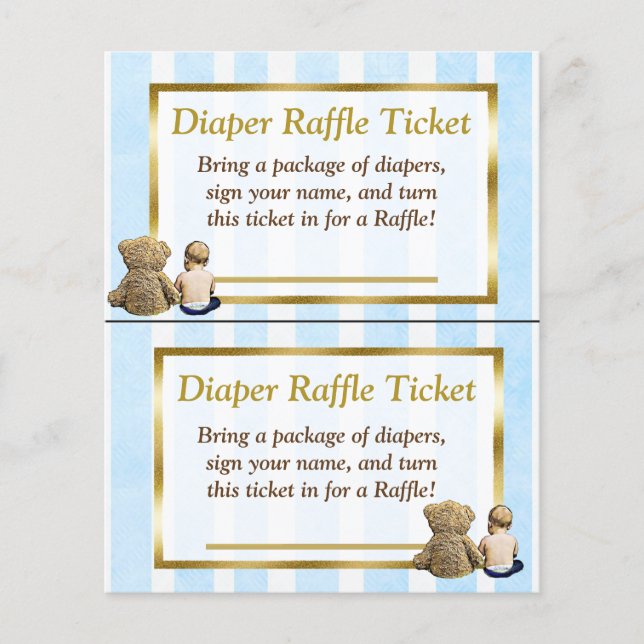 Teddy Bear and Baby Boy  Baby Shower Diaper Raffle Flyer (Front)