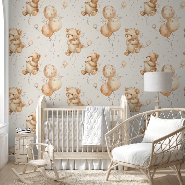 Teddy Bear and Balloons Baby Nursery Wallpaper (Kids)