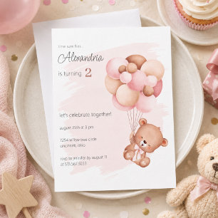 Teddy Bear and Balloons Birthday Party Invitation