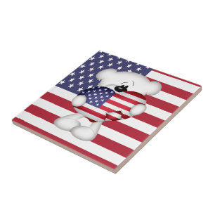 Teddy Bear and Big USA Flag Heart Tile