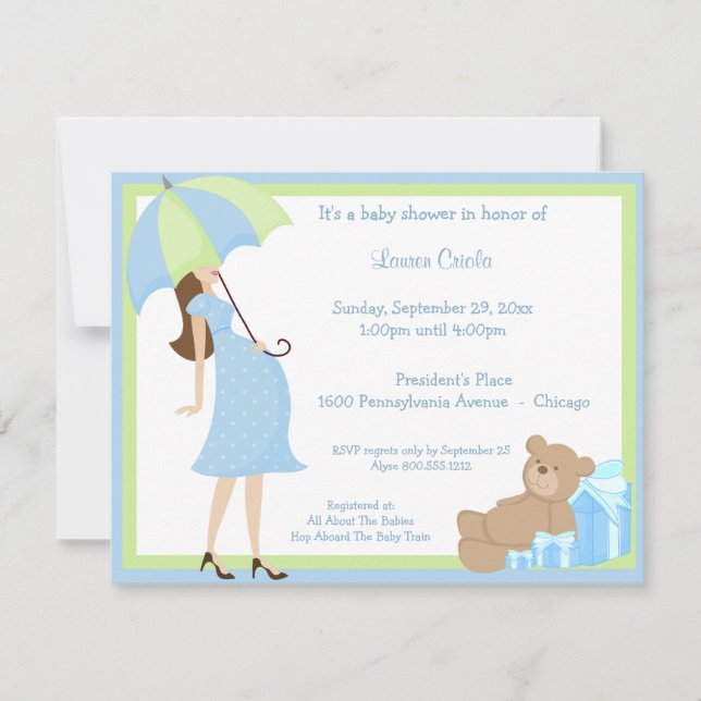 Teddy Bear And Blue Gift Baby Shower Invitation (Front)