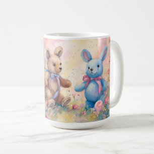 Teddy bear and Bunny In a Pastel Garden Coffee Mug