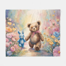 Teddy bear and Bunny In a Pastel Garden